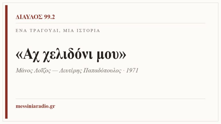 Κάρτα ΔΙΑΥΛΟΣ 99.2 — Ένα τραγούδι, μία ιστορία: «Αχ χελιδόνι μου», Μάνος Λοΐζος — Λευτέρης Παπαδόπουλος · 1971