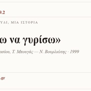 Κάρτα ΔΙΑΥΛΟΣ 99.2 — Ένα τραγούδι, μία ιστορία: «Θέλω να γυρίσω», Μ. Παπαθανασίου, Τ. Μπουγάς — Ν. Βουρλιώτης · 1999