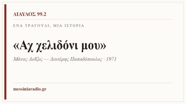 Κάρτα ΔΙΑΥΛΟΣ 99.2 — Ένα τραγούδι, μία ιστορία: «Αχ χελιδόνι μου», Μάνος Λοΐζος — Λευτέρης Παπαδόπουλος · 1971